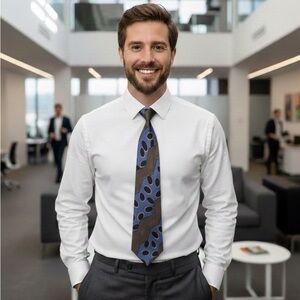 Oaktree Abstract Geometric Zigzag Pattern Retro Vintage Silk Neck Tie